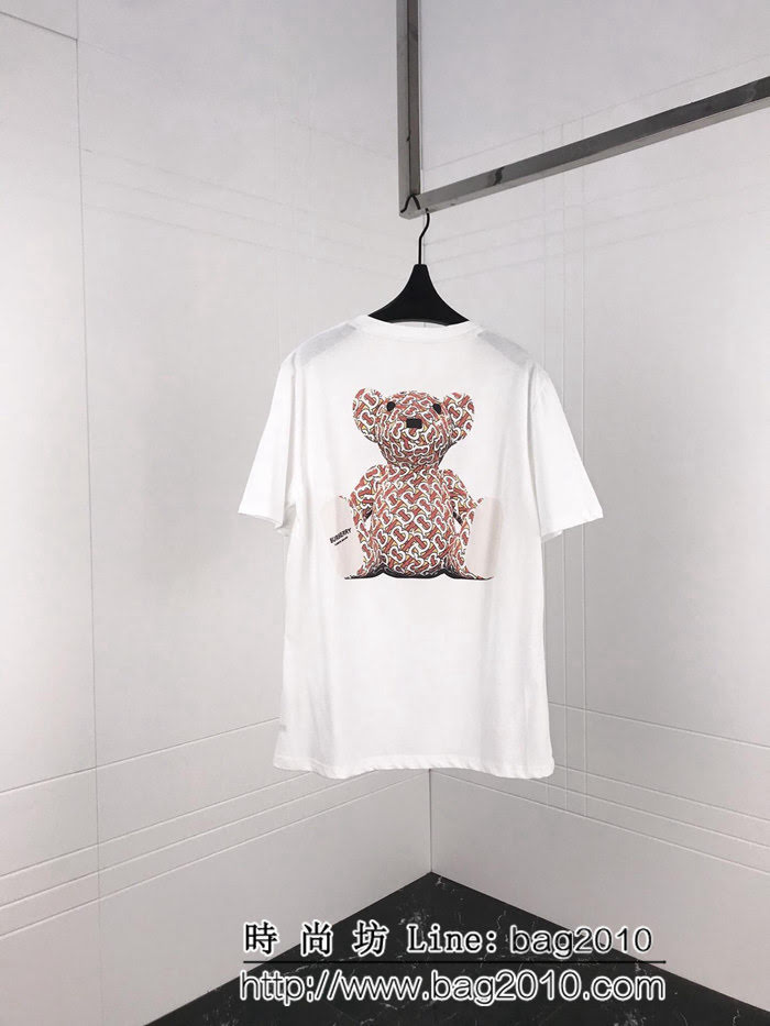 BURBERRY巴寶莉 19早春新款 字母熊圖案 數碼直噴工藝 白色短袖 男女同款 ydi2482